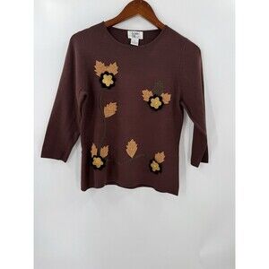 Vintage Bonnie & Bill ByHolly Embroidered Fall Leaves Spun Silk Easy Care MEDIUM